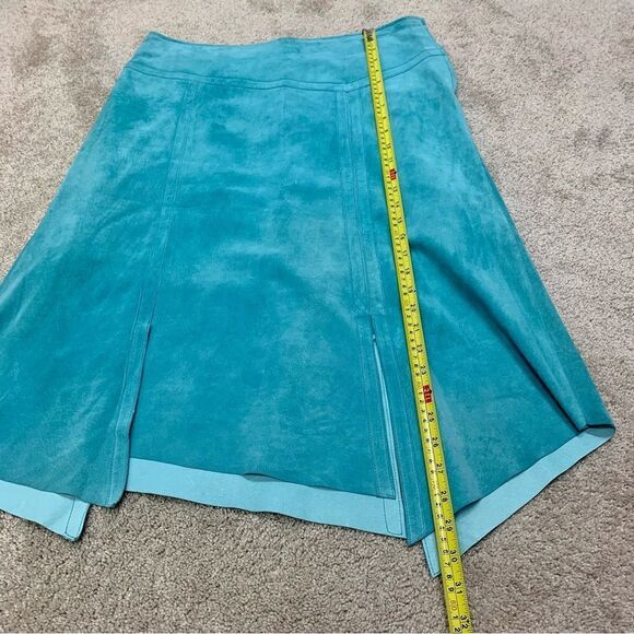 DANIER Leather blue suede asymmetrical hem A-line skirt Sz 12 - Picture 7 of 8